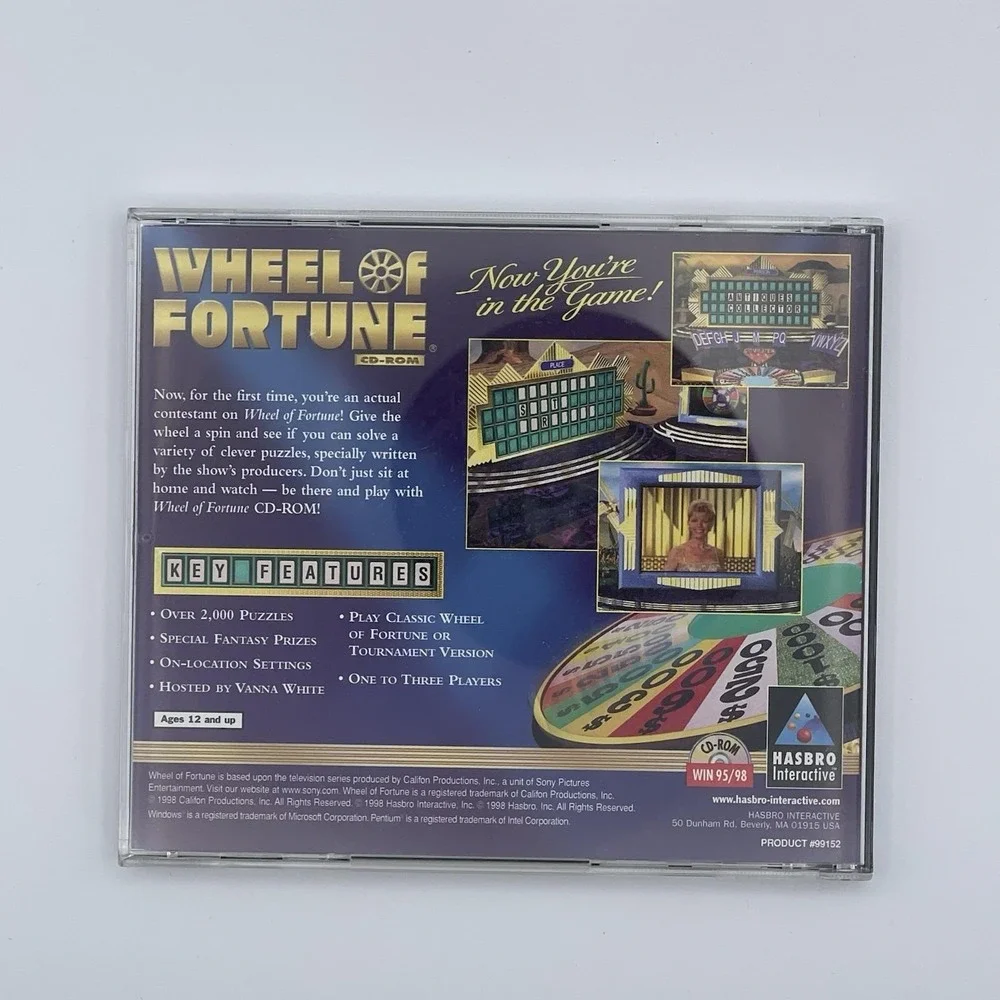 Wheel of Fortune CD-ROM‎ PC Game 1998 Hasbro – Windows 95/98 Vanna White